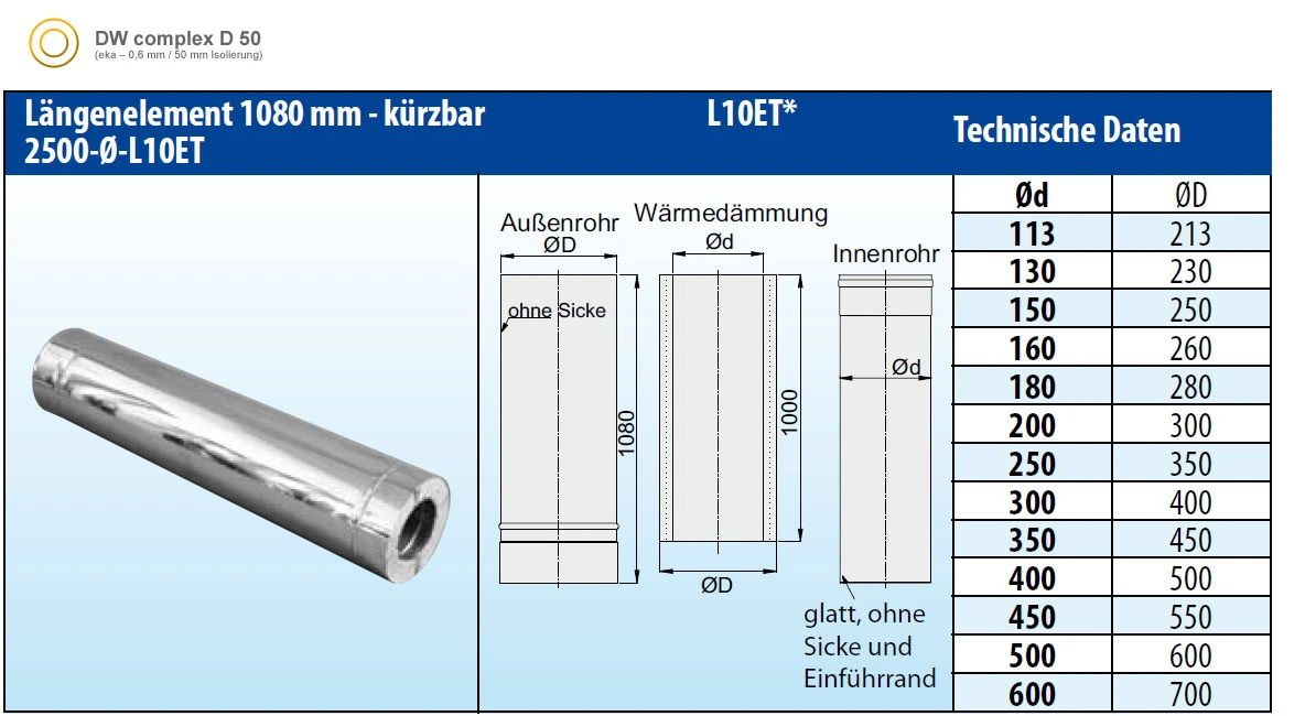 Schornsteinrohr 1080 Mm Doppelwandig Kürzbar Verkupfert - Eka Complex D 50 4 Schornsteinrohr 1080 Mm Doppelwandig Kürzbar Verkupfert - Eka Complex D 50 – Bild 2