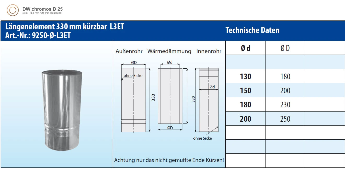 Schornsteinrohr Edelstahl 330 Mm Doppelwandig Kürzbar - Eka Chromos D 25 4 Schornsteinrohr Edelstahl 330 Mm Doppelwandig Kürzbar - Eka Chromos D 25 – Bild 2