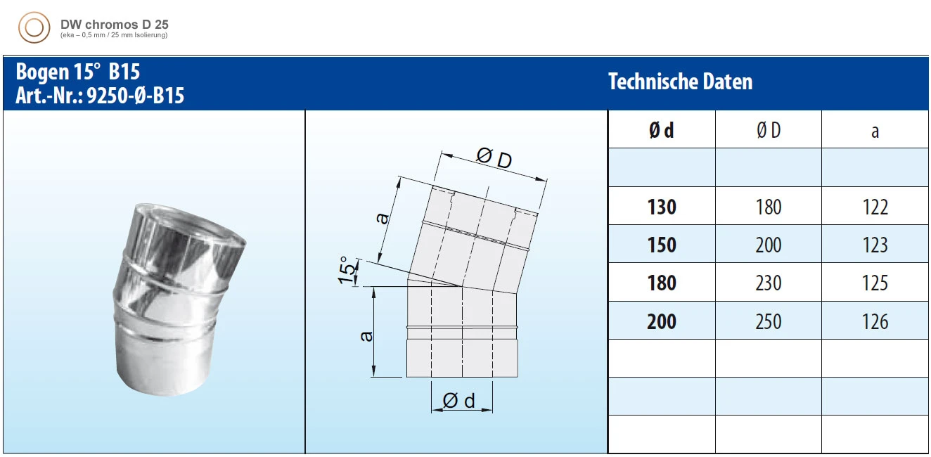 Schornstein Winkel 15° Doppelwandig - Eka Chromos D 25 4 Schornstein Winkel 15° Doppelwandig - Eka Chromos D 25 – Bild 2