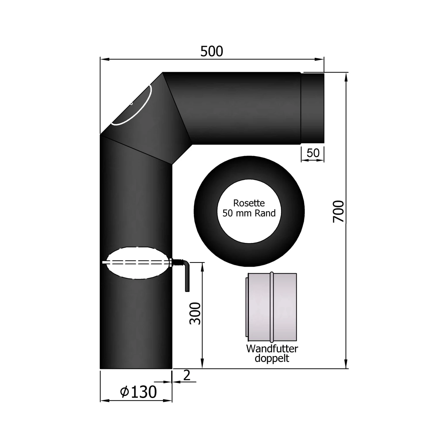 Rauchrohr Set Stahl 2x 45° 700 X 500 Mm Schwarz 5 Rauchrohr Set Stahl 2x 45° 700 X 500 Mm Schwarz – Bild 3