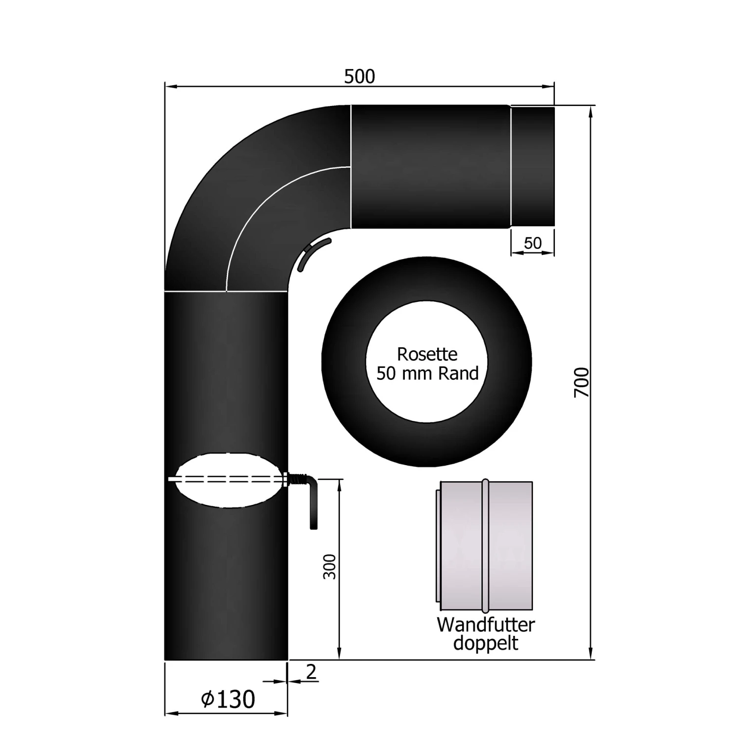 Rauchrohr Set Stahl 90° 700 X 500 Mm Schwarz, Gezogen 5 Rauchrohr Set Stahl 90° 700 X 500 Mm Schwarz, Gezogen – Bild 3