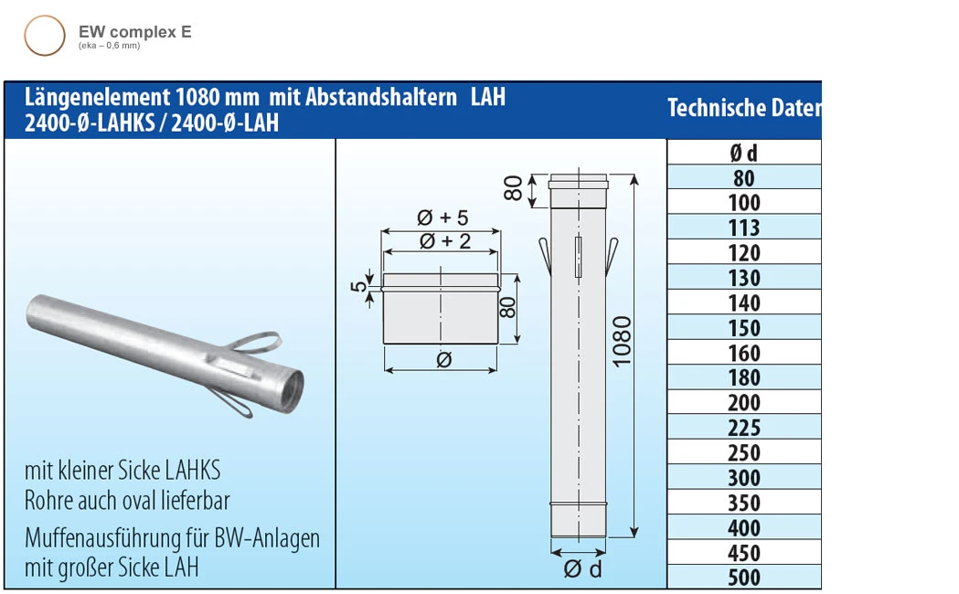 Schornsteinrohr Edelstahl 1080 Mm Einwandig Mit Abstandhalter - Eka Complex E 5 Schornsteinrohr Edelstahl 1080 Mm Einwandig Mit Abstandhalter - Eka Complex E – Bild 3