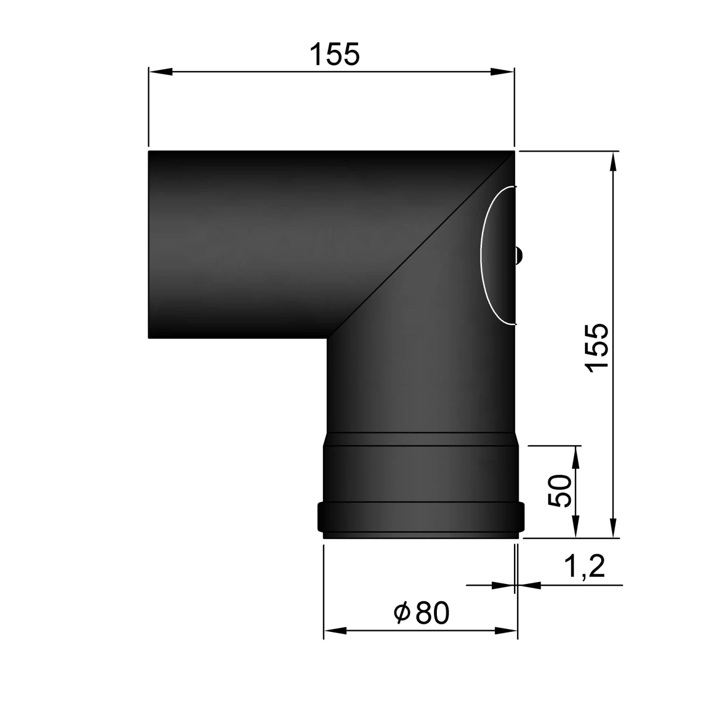 Pellet-Ofenrohrbogen Stahl 90° Schwarz, Mit Tür Auf Muffenseite 5 Pellet-Ofenrohrbogen Stahl 90° Schwarz, Mit Tür Auf Muffenseite – Bild 3