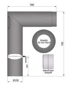 Rauchrohr Set Stahl 90° 700 X 500 Mm Ø 150 Mm Schwarz -Brunner Grillen Geschaft 1903 1