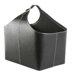 Holzkorb Leder, 47 X 30 X 30 Cm, Anthrazit