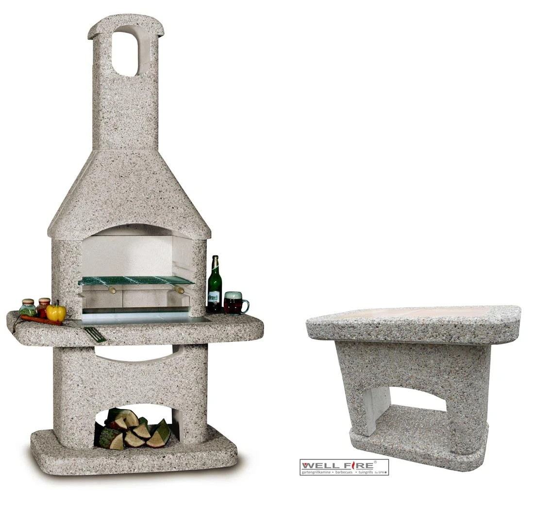 Grillkamin Wellfire NOVA Braun Mit Betonhaube Und Beistelltisch 3 Grillkamin Wellfire NOVA Braun Mit Betonhaube Und Beistelltisch