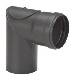 Pellet-Ofenrohrbogen Stahl 90° Schwarz, Mit Tür Auf Muffenseite