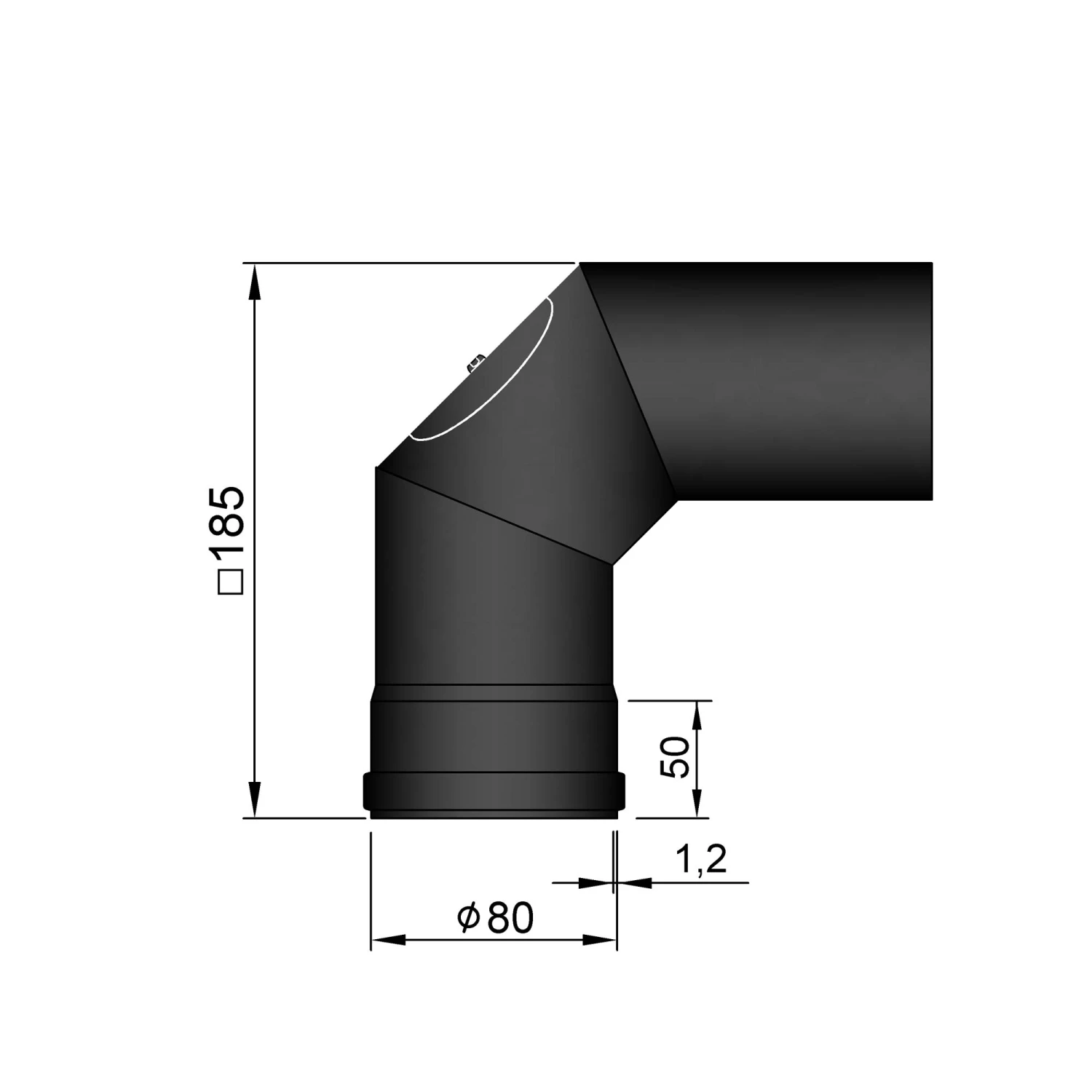 Pellet-Ofenrohrbogen Stahl 90° Schwarz Mit Tür 4 Pellet-Ofenrohrbogen Stahl 90° Schwarz Mit Tür – Bild 2