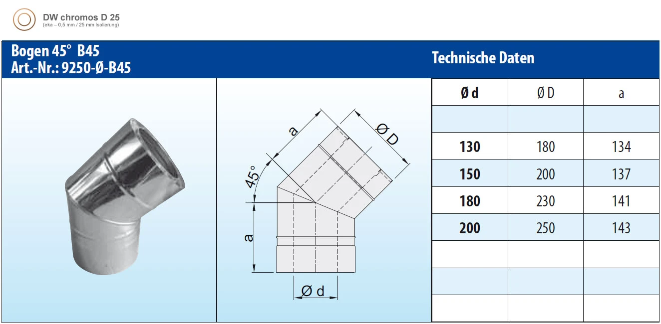 Schornstein Winkel 45° Doppelwandig - Eka Chromos D 25 5 Schornstein Winkel 45° Doppelwandig - Eka Chromos D 25 – Bild 3