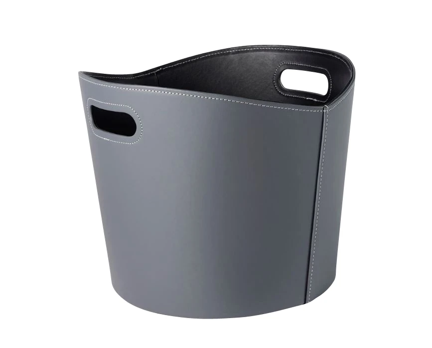 Holzkorb Leder Rund Ø 39 X 31 Cm, Grau 4 Holzkorb Leder Rund Ø 39 X 31 Cm, Grau – Bild 2