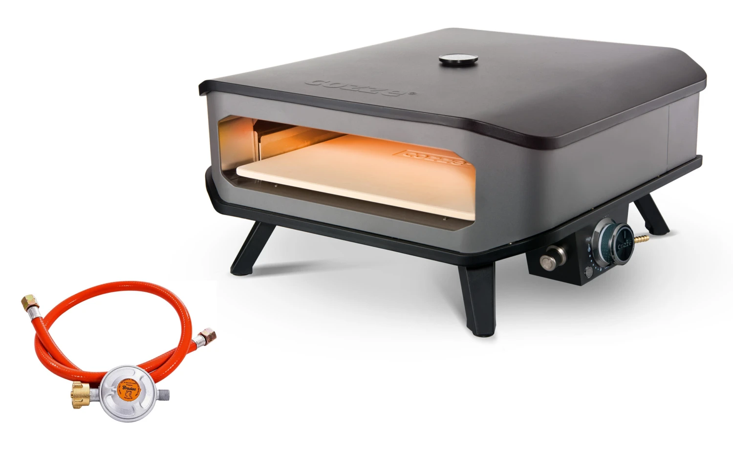 Cozze 17“ Pizzaofen Gas Inkl. Thermometer Und Druckminderer Mit Schlauch 3 Cozze 17“ Pizzaofen Gas Inkl. Thermometer Und Druckminderer Mit Schlauch