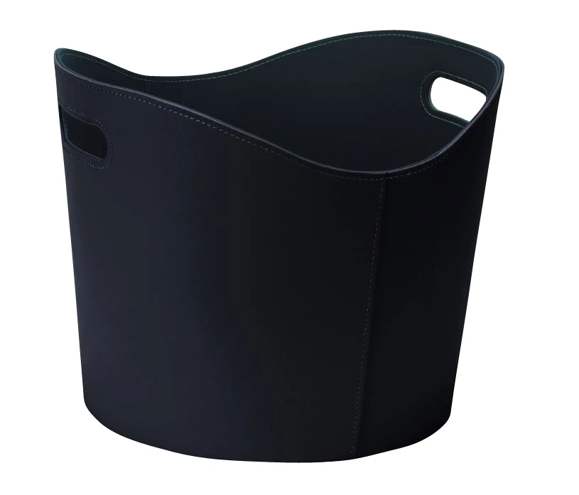 Holzkorb Leder Rund Ø 39 X 31 Cm, Schwarz 3 Holzkorb Leder Rund Ø 39 X 31 Cm, Schwarz