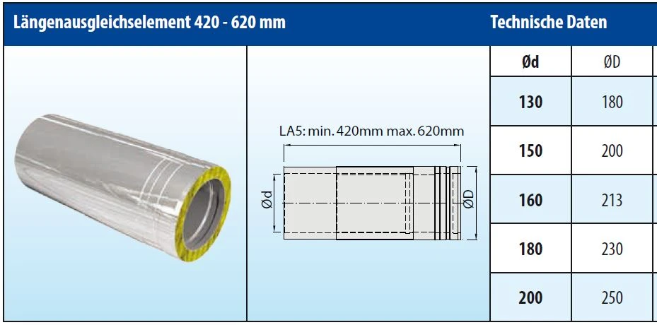 Längenausgleichsrohr 420-620 Mm Doppelwandig - Eka Cosmos D 25 12 Längenausgleichsrohr 420-620 Mm Doppelwandig - Eka Cosmos D 25 – Bild 10